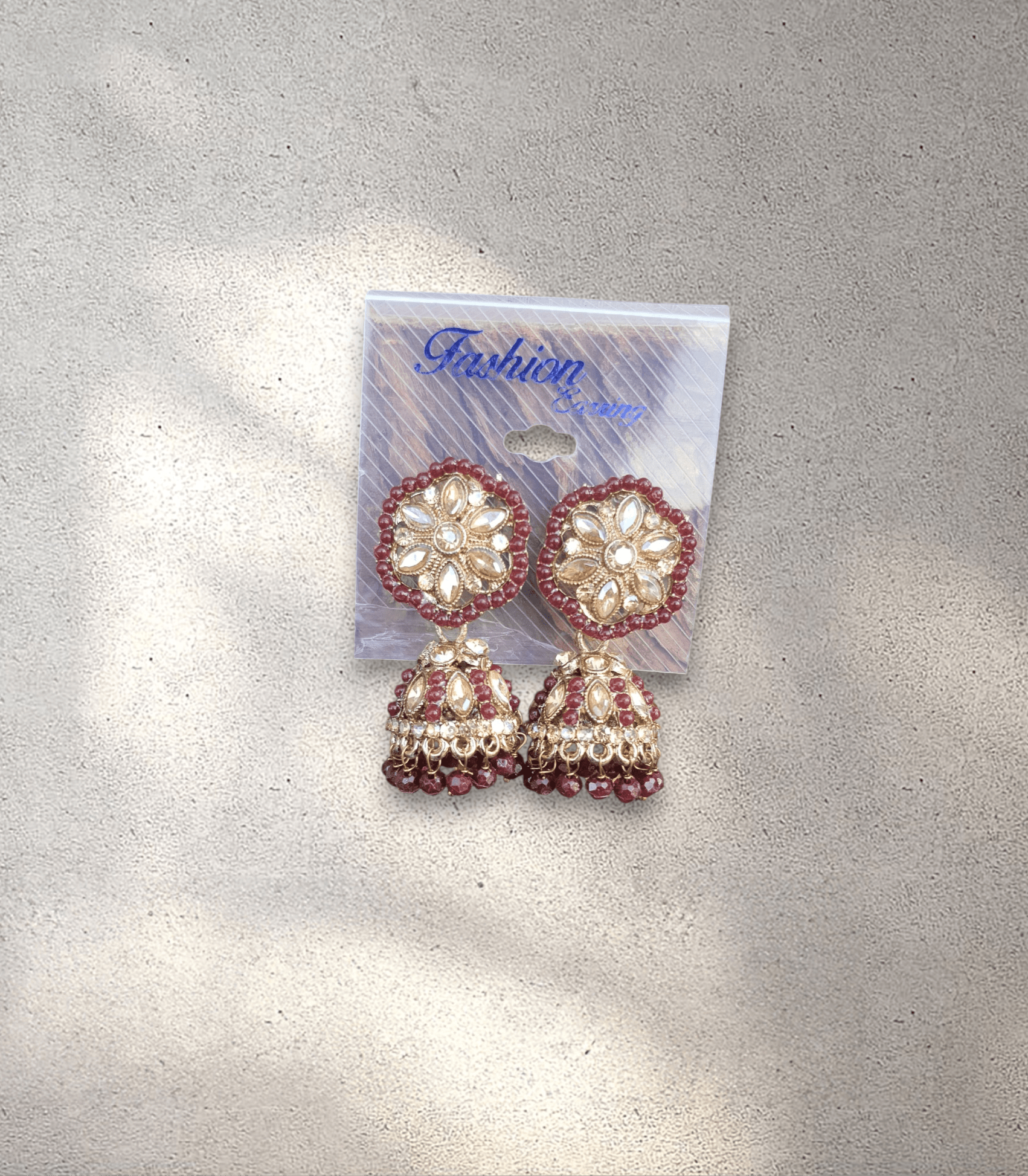 Maroon and Gold Jhumka (Earring) - Design 6