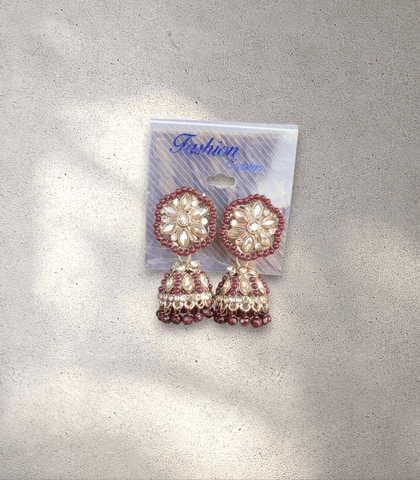 Maroon and Gold Jhumka (Earring) - Design 6