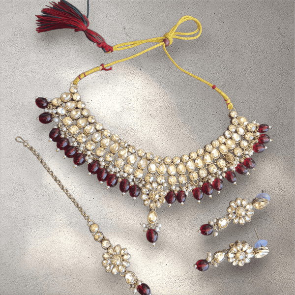 Maroon Flower Soft Jewellery Set