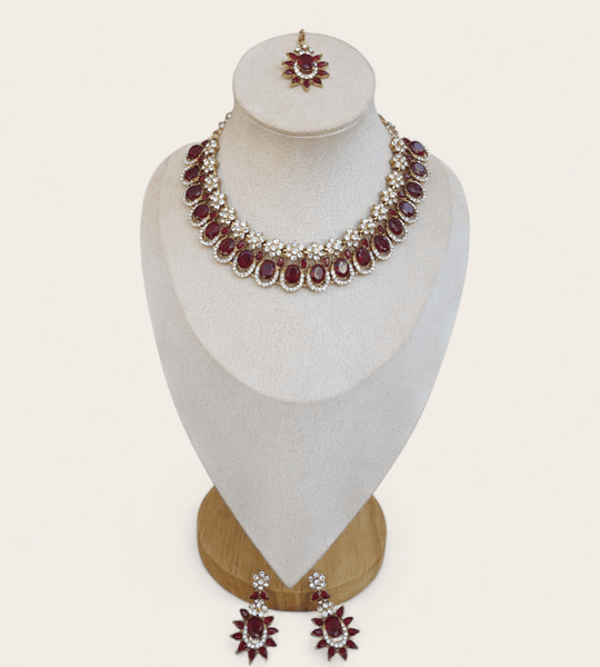 Bollywood Maroon Diamond Jewellery Set