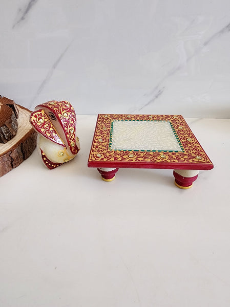 Maroon Ganesh Marble Chowki