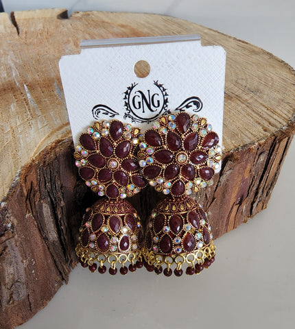 Maroon and Gold Jhumka (Earring) - Design 4