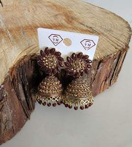 Maroon and Gold Jhumka (Earring) - Design 3