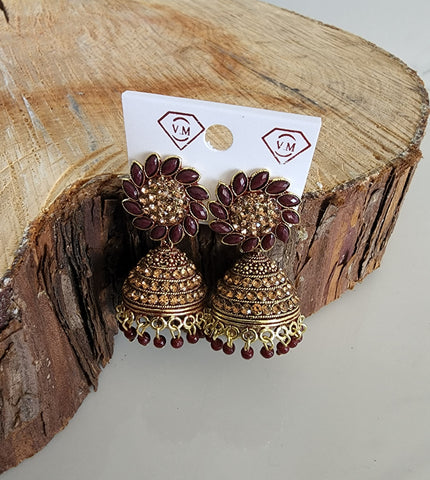 Maroon and Gold Jhumka (Earring) - Design 3