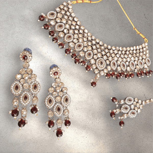 Maroon and Gold Jewellery Choker Set