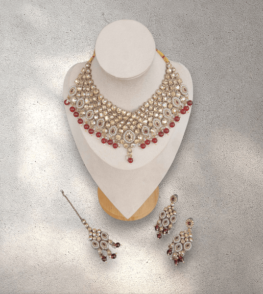 Maroon and Gold Jewellery Choker Set