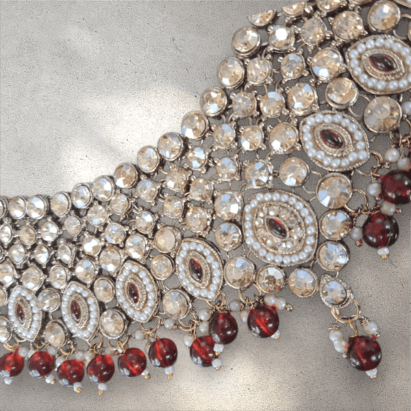 Maroon and Gold Jewellery Choker Set