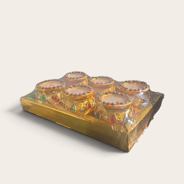 Gold Matka Clay Lamps (Pack of 6)