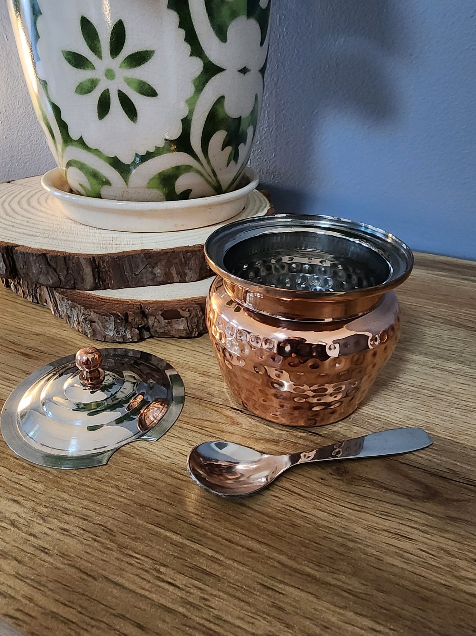 Dimple Copper Container with Spoon