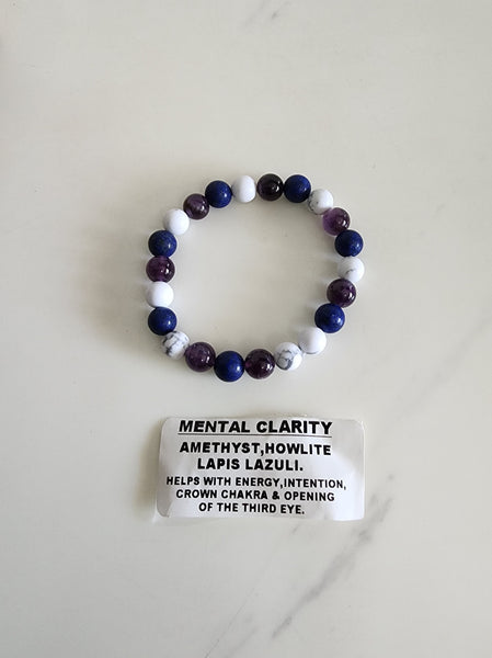 Mental Clarity Crystal Bracelet (Amethyst, Howlite, Lapis Lazuli)