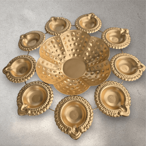 Bronze Metal Diya Bowl Tray - Style 2