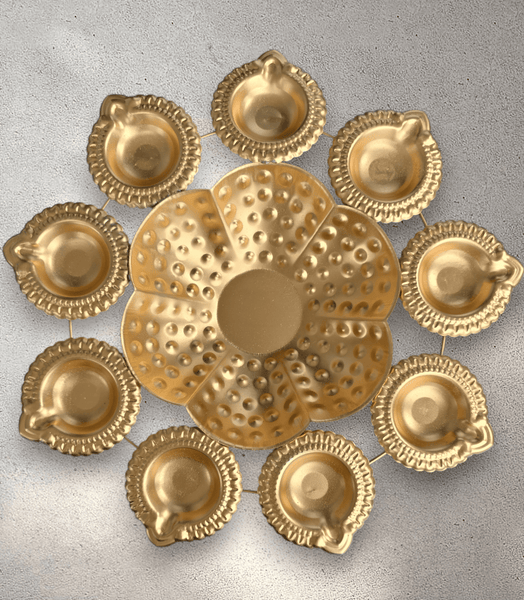 Bronze Metal Diya Bowl Tray - Style 2