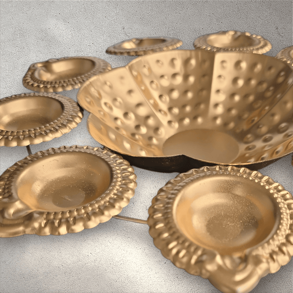 Bronze Metal Diya Bowl Tray - Style 2