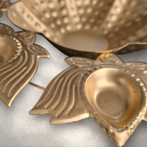 Bronze Metal Diya Bowl Tray - Style 1