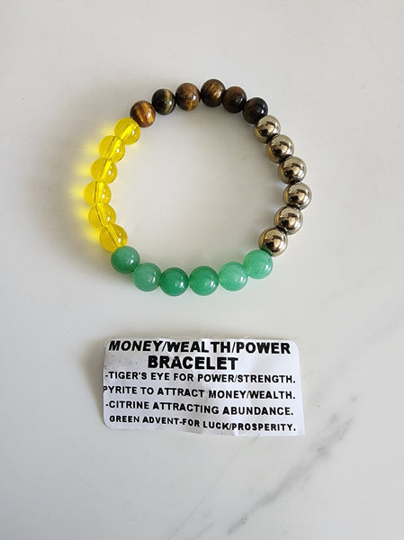 Power, Wealth Crystal Bracelet (Tigers Eye, Pyrite, Citrine, Green Aventurine)