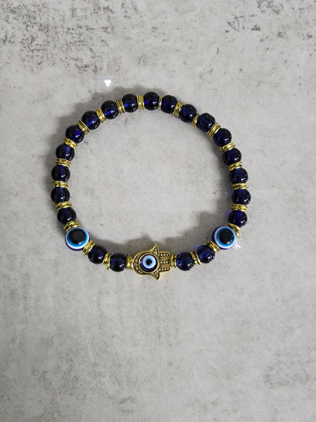 Navy Blue Bead Hamsa Hand Bracelet