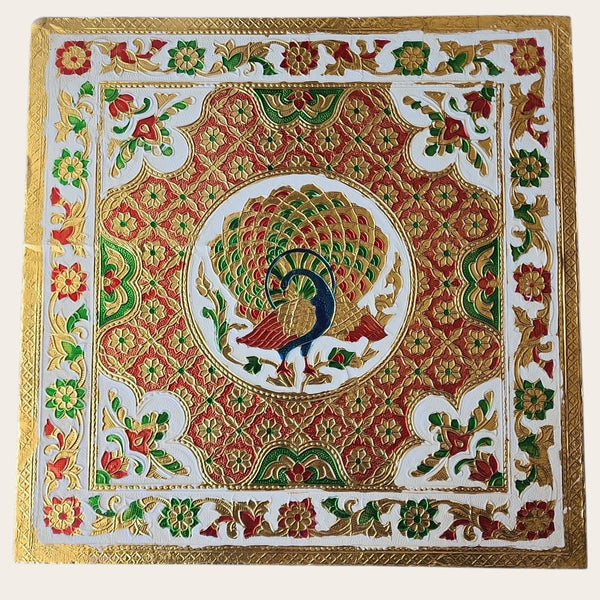 Gold Peacock Foil Bedhi/ Bajoth (37cm x 37cm)