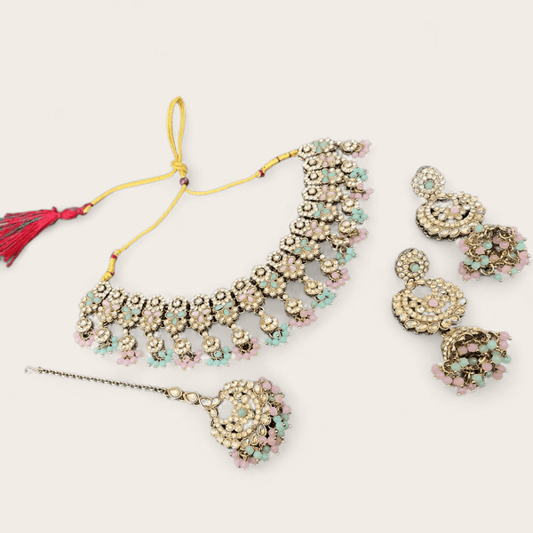 Light Pink and Green Soft Choker Jewellery Set