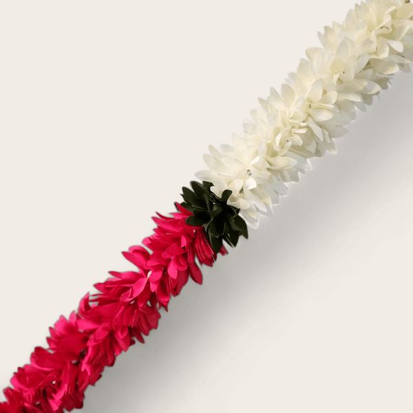 Fuchsia Pink and White with Green Leaf Garland (165 cm)