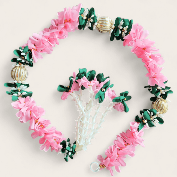 Light Pink, Green and Gold Floral Ball Garland (100 cm)