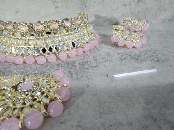 Pink and Gold Pearl Choker Set