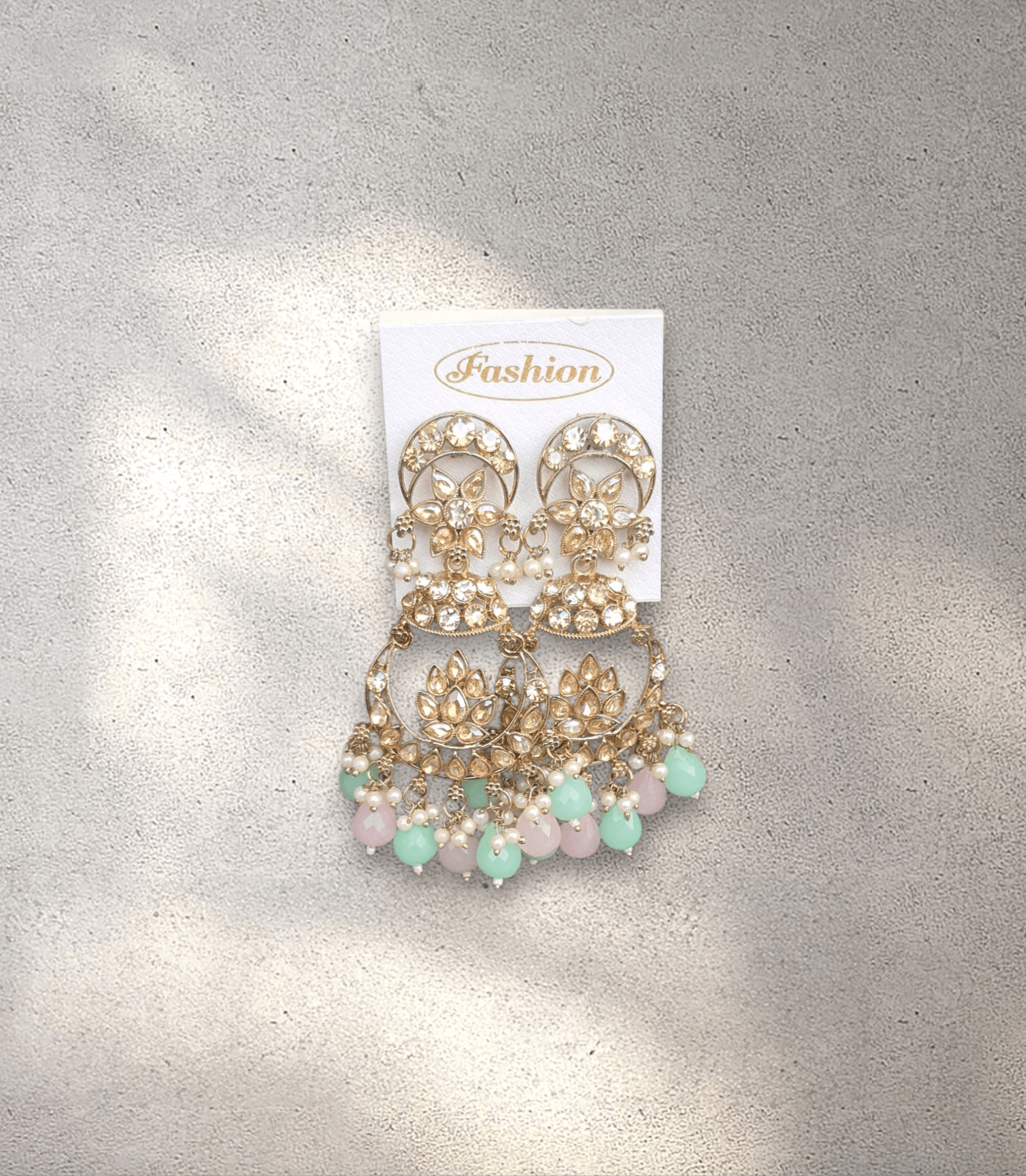 Pink and Green Chandelier Jhumka