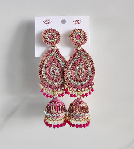 Long Pink Jhumka (Earring) - Design 1