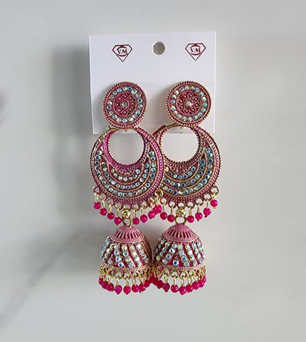 Long Pink Jhumka (Earring) - Design 2