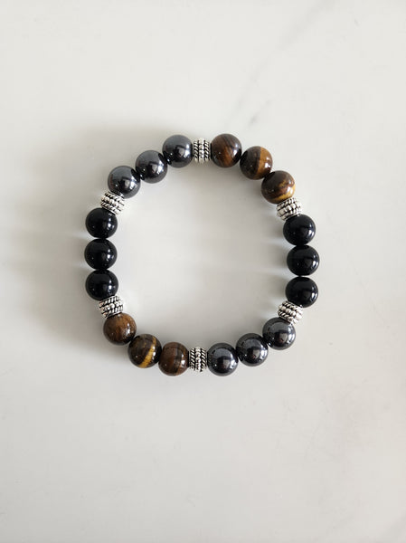 Triple Protection Bracelet (Tiger's Eye, Hematite, Obsidian)