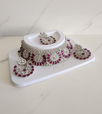 Silver and Purple Choker Jewellery Set