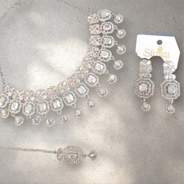 Rainbow Diamante Necklace Jewellery Set