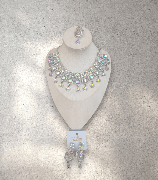 Rainbow Diamante Necklace Jewellery Set