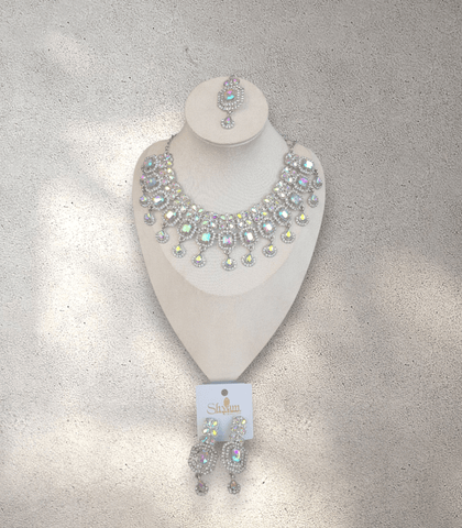 Rainbow Diamante Necklace Jewellery Set