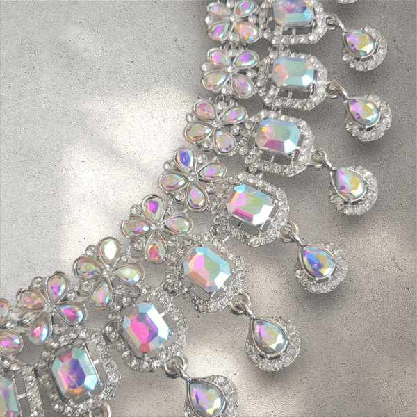 Rainbow Diamante Necklace Jewellery Set