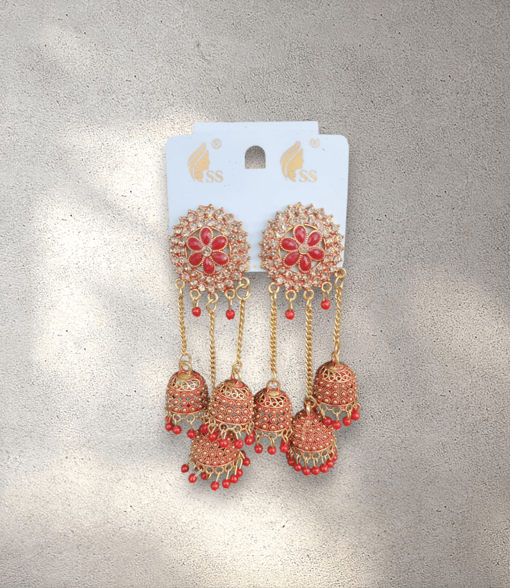 3-Tier Red Jhumka