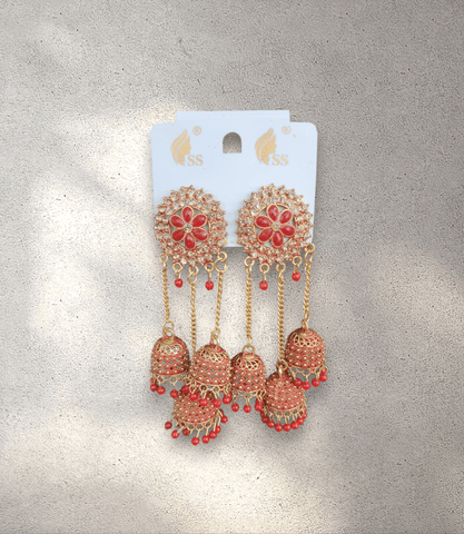 3-Tier Red Jhumka