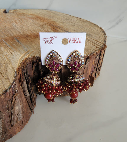Maroon and Gold Jhumka (Earring) - Design 1