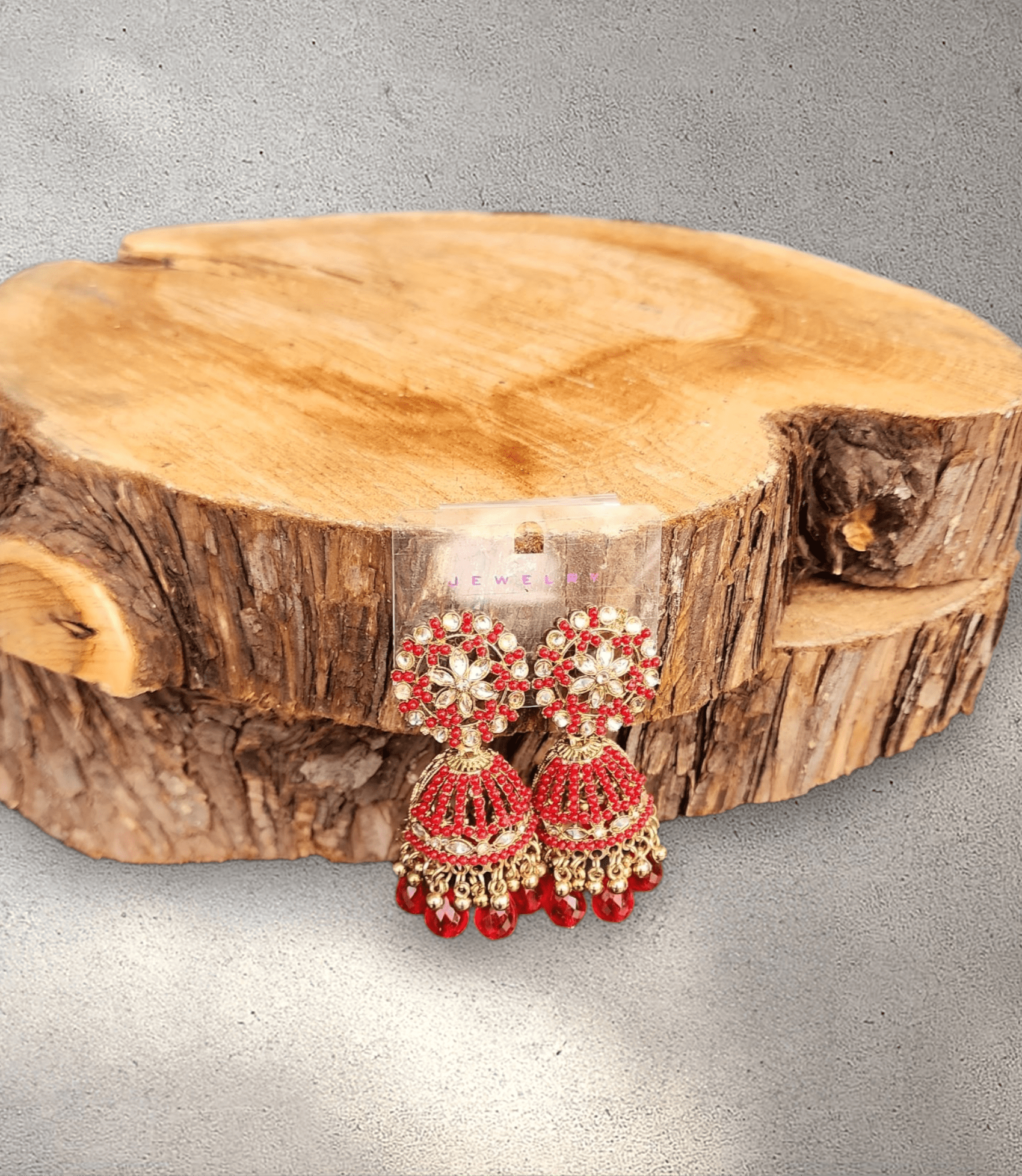 Red and Gold Jhumka (Earring) - Design 2