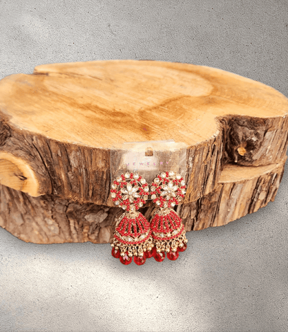 Red and Gold Jhumka (Earring) - Design 2