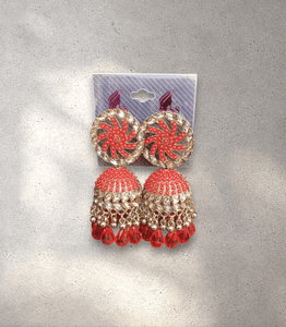 Red and Gold Jhumka (Earring) - Design 6