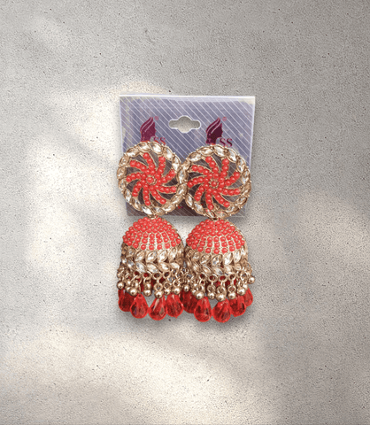 Red and Gold Jhumka (Earring) - Design 6