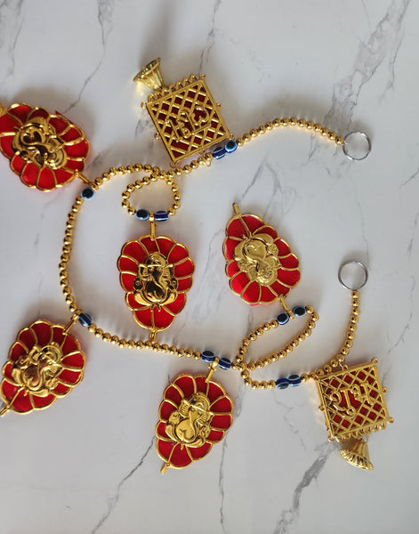 Red and Gold Ganesha and Evil Eye Door Garland