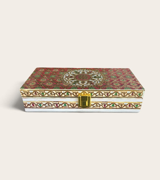 Red and Gold Floral Wooden Box