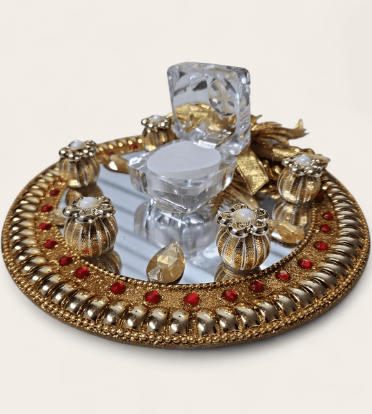 Round Red and Gold Single Ring Tray