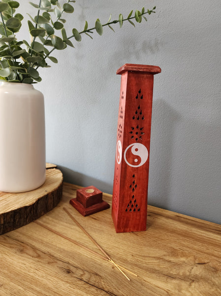 Red Ying Yang Wooden Incense Holder