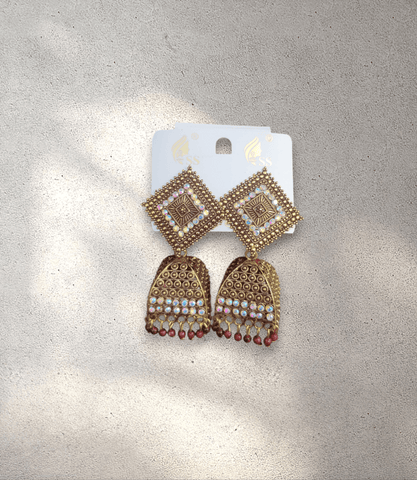 Maroon and Gold Jhumka (Earring) - Design 7