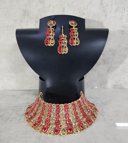 Red and Gold Choker Jewellery Set - Style 2