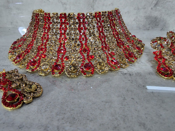 Red and Gold Choker Jewellery Set - Style 2