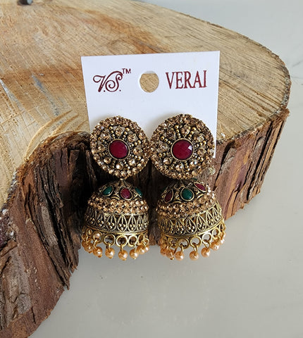 Red and Green Jhumka (Earring) - Design 3