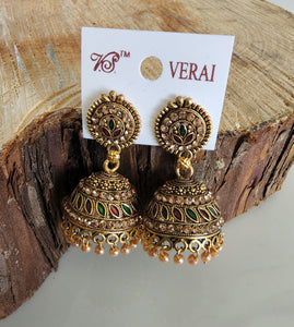 Red and Green Jhumka (Earring) - Design 4